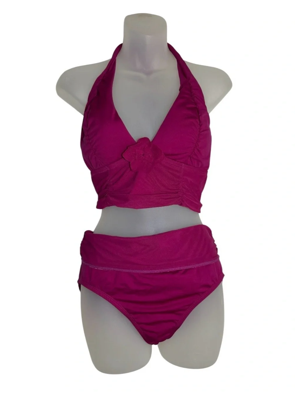 Krst Magenta Ruched Bikini Set Size M Triangle Top Fold Over Bottom Y2K